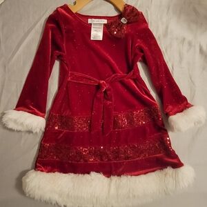 Red Velvet Holiday Dress with Faux Fur Trim